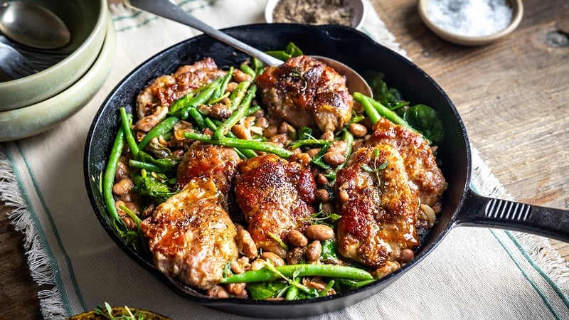 This quick pork saltimbocca with borlotti beans is loaded with lots of earthy flavour that will jump in your mouth.