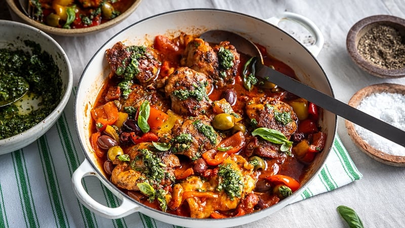 This warming chicken dish can simmer for hours while you finish work, then topped with a fresh salsa verde.