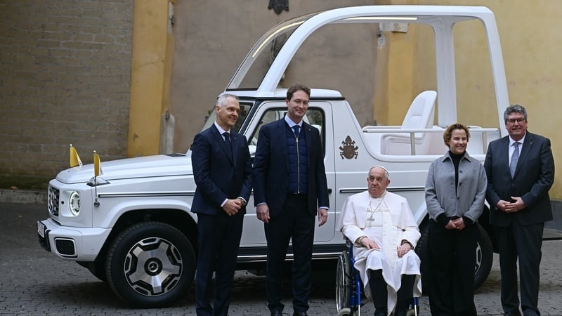 Pope Francis takes delivery of the first all-electric, purpose-built Mercedes-Benz popemobile