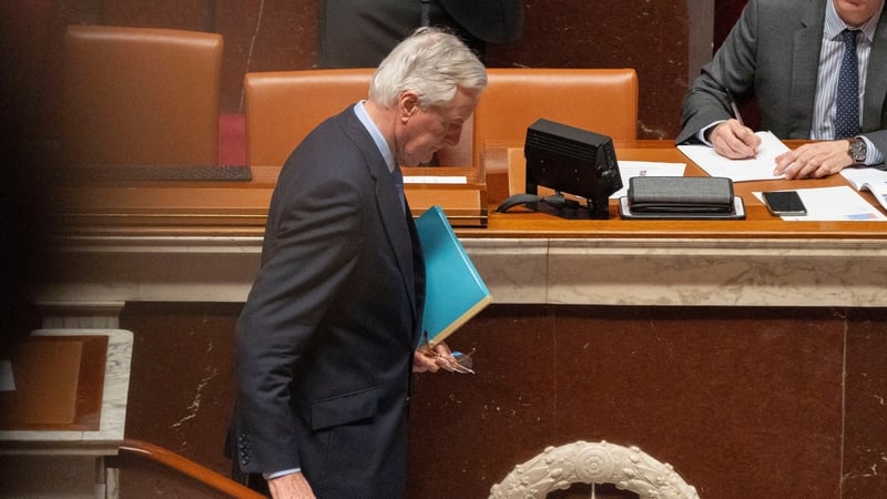 Michel Barnier seen in the chamber after speaking during the debate on the no confidence motion
