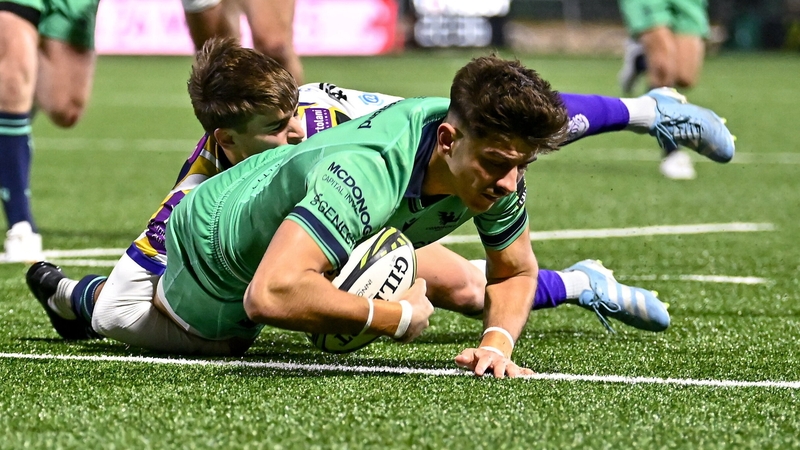 Chay Mullins scores a first try of the night for Connacht