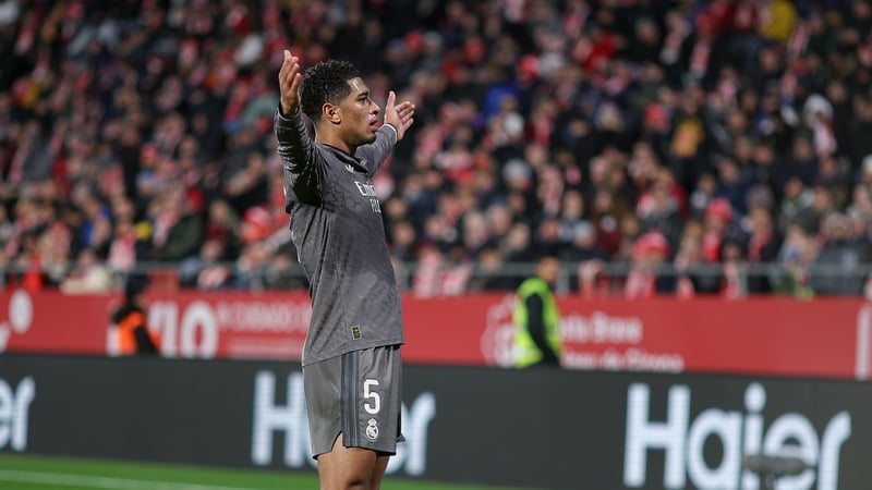 Jude Bellingham celebrates opening the scoring for Real Madrid in their win over Girona