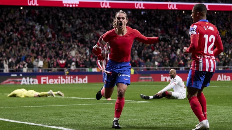 Antoine Griezmann celebrates scoring Atletico Madrid's winner over Sevilla