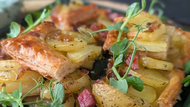 Kevin's buttery potato scales & bacon tarts