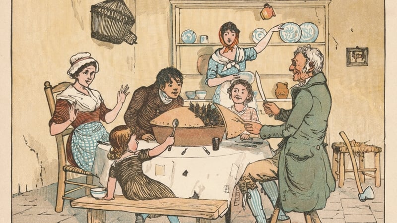 'When the Pie was opened, The Birds began to sing'. From "Sing a Song of Sixpence", illustrated by artist Randolph Caldecott in 1880. Photo: The Print Collector/Heritage Images via Getty Images