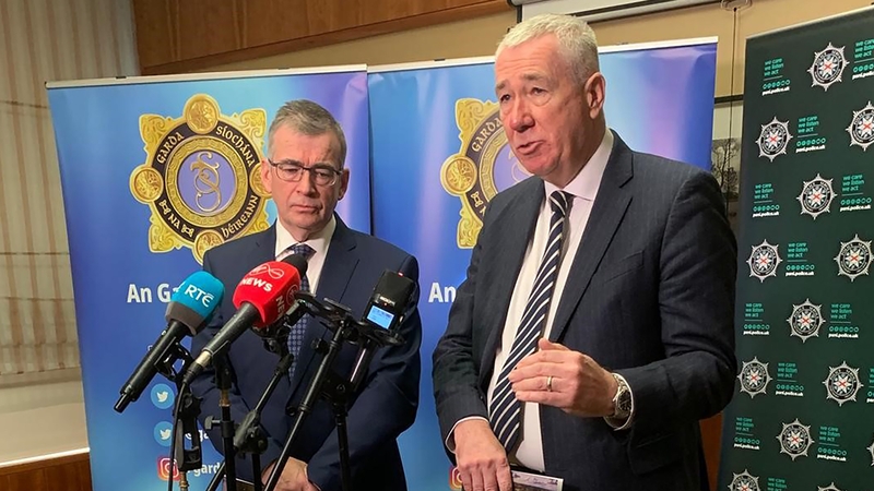 Drew Harris (L) was speaking alongside PSNI Chief Constable Jon Boutcher at a cross-border conference in Co Cavan