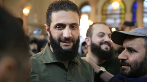 Abu Mohammed al-Jolani with supporters at the Umayyad Mosque in Damascus on Sunday last. Photo: Aref Tammawi/AFP via Getty Images