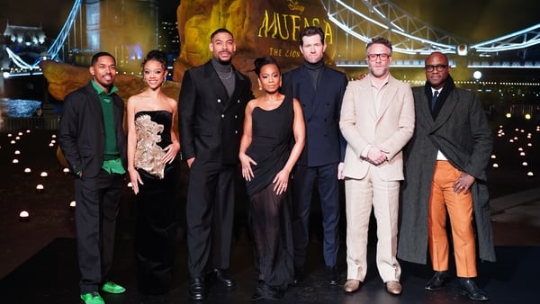 Mufasa: The Lion King stars (L-R): Kelvin Harrison Jr., Tiffany Boone, Aaron Pierre, Anika Noni Rose, Billy Eichner, Seth Rogan and Barry Jenkins in London