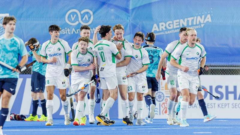 Ireland players celebrate after Dan Walker opened the scoring against England