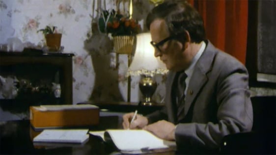 Kevin Lee from Ballysadare in County Sligo drafting his version of the Constitution, 1985.