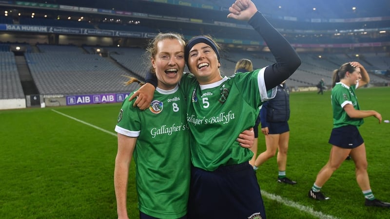 Clodagh McGrath, left, and Tara Kenny of Sarsfields celebrate their 2022 All-Ireland success