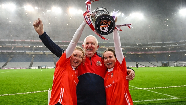 Kilkerrin-Clonberne manager Willie Ward celebrates with her daughters Louise Ward, left, and Nicola Ward