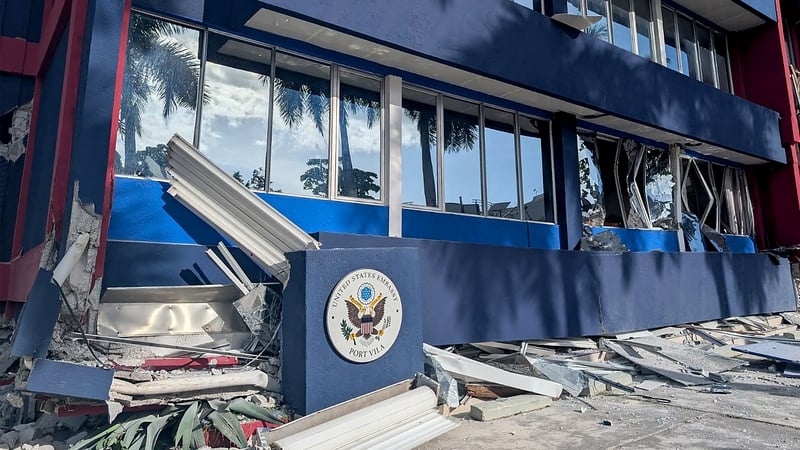 A building, which houses the US embassy and other missions, was badly damaged in the earthquake