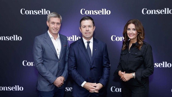 Ronan O'Gara, Consello CEO Declan Kelly and Katie Doran, CEO of Consello in Ireland