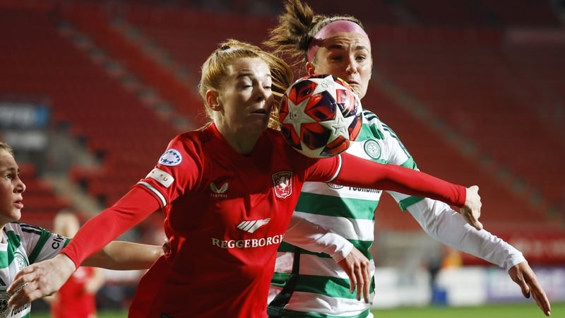 Celtic defender Caitlin Hayes challenges Nikee van Dijk of FC Twente