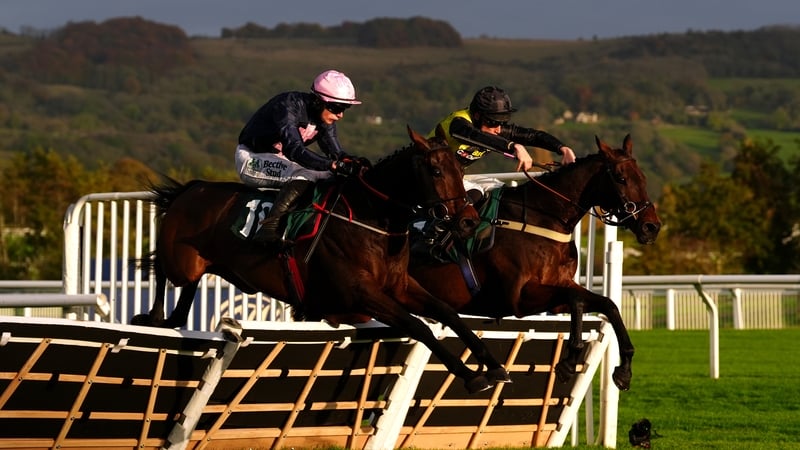 Impero ridden by Danny Gilligan (nearside) en route to winning a handicap hurdle at Cheltenham in October