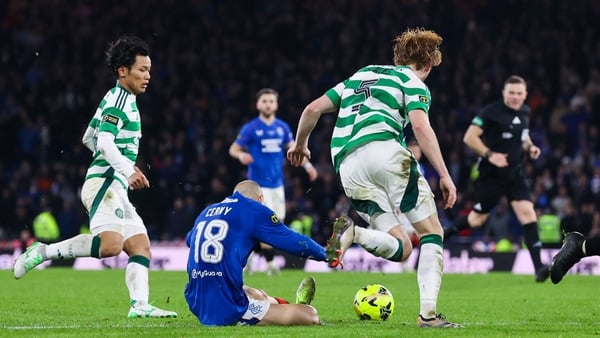 Celtic's Liam Scales (R) fouled Vaclav Cerny at the edge of the penalty box