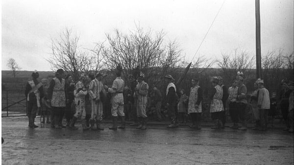 Wren Boys on the road in Athea, Co Limerick in 1947. Photo: Cnuasach Bhéaloideas Éireann/National Folklore Collection