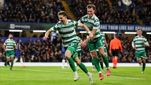 Markus Poom celebrates his goal at Stamford Bridge with team-mate Dan Cleary