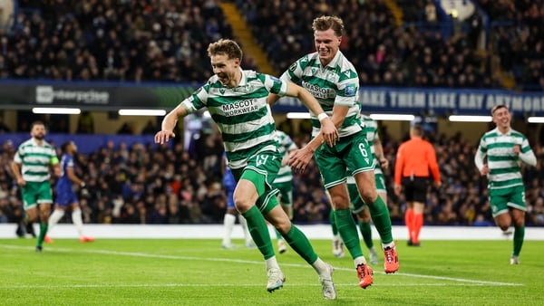 Markus Poom celebrates his goal at Stamford Bridge with team-mate Dan Cleary