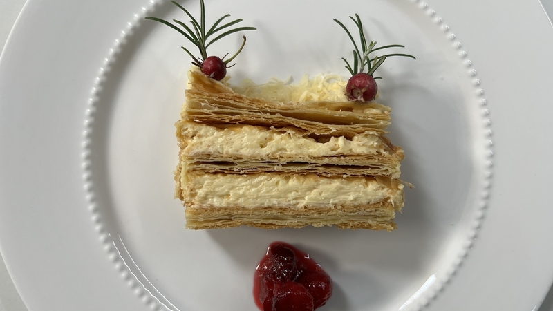 Rory's three cheese mille feuille with cranberries