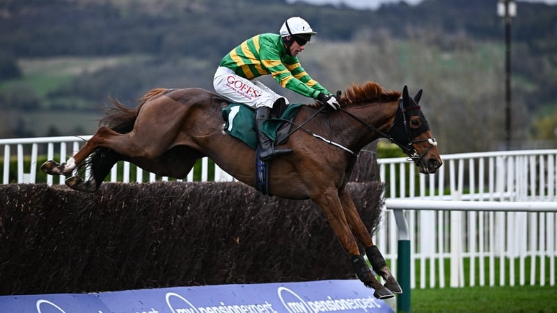 Corbetts Cross jumping the last on the way to winning the Maureen Mullins National Hunt Challenge Cup Amateur Jockeys' Novices' Chase at Cheltenham in March