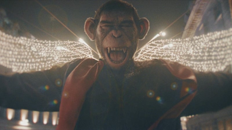 Robbie, a man who always had a talent for simian-like merry mayhem and very bad behaviour, is played by a chimp