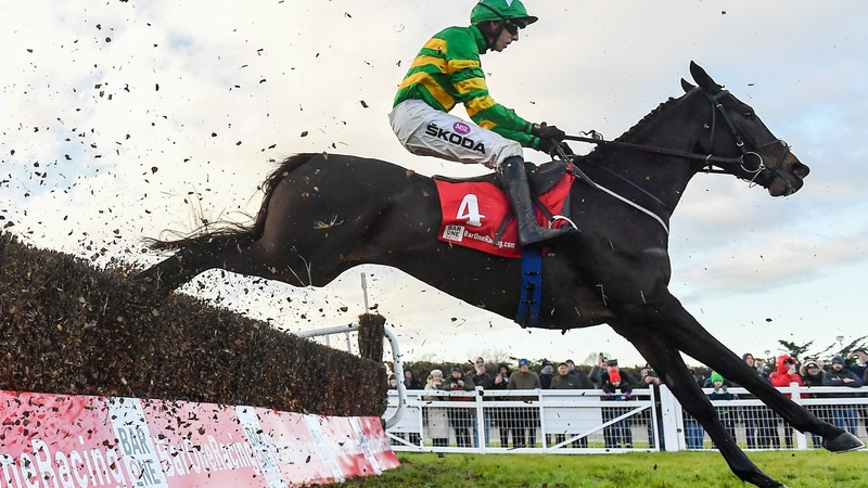 Perceval Legallois, with Mark Walsh up, on their way to winning the Bar One Racing Drinmore Novice Steeplechase
