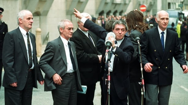 Paddy Hill speaks to crowds outside the Old Bailey