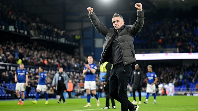 Kieran McKenna salutes the home fans