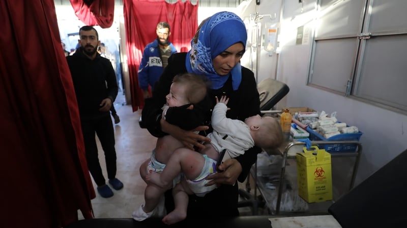 Babies injured in an Israeli attack on Nusairat camp, are brought to al-Avde hospital for treatment