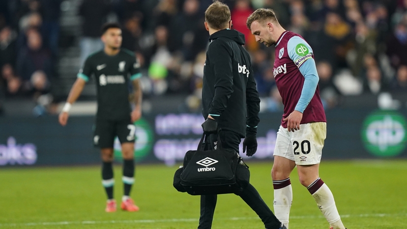 Jarrod Bowen leaving the field of play at the London Stadium
