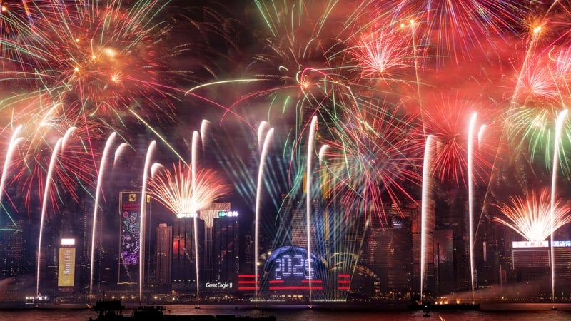 Fireworks light up the midnight sky over Victoria Harbour during 2025 New Year's Day celebrations in Hong Kong