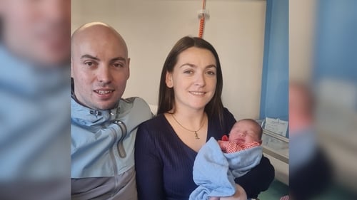 Baby Bradley with parents Eve Colley and Eric Tyrell from Dublin at the National Maternity Hospital