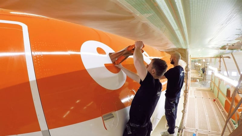 The lower-weight paint method being used on one of EasyJet's planes