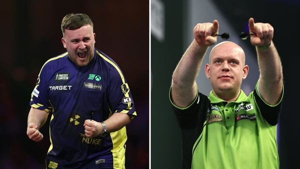Luke Littler (l) beat Stephen Bunting 6-1 in a masterful semi-final performance and will meet Michael Van Gerwen in the final after his 6-1 victory over Chris Dobey
