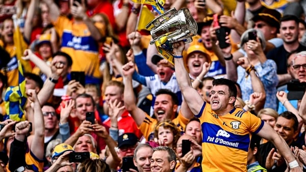 Clare captain Tony Kelly lifts the Liam MacCarthy Cup after his side overcame Cork in the All-Ireland hurling final
