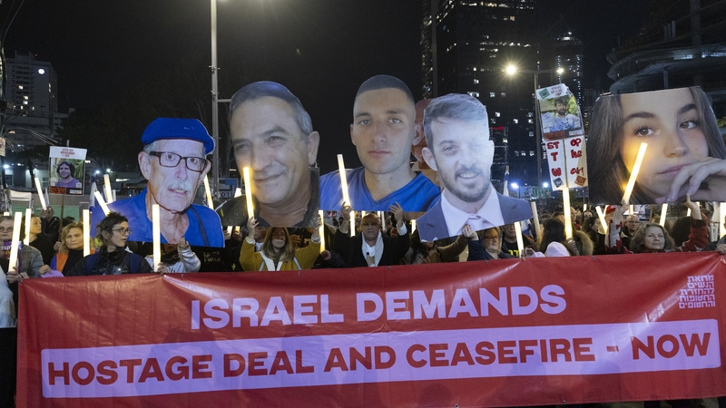 People at a rally in Tel Aviv on Saturday call for the remaining hostages to be released