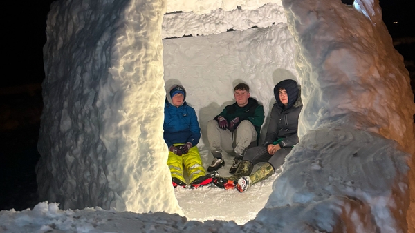 Colin O'Leary, Seán O'Sullivan and Aidan Buckley spent over five hours planning and building their igloo