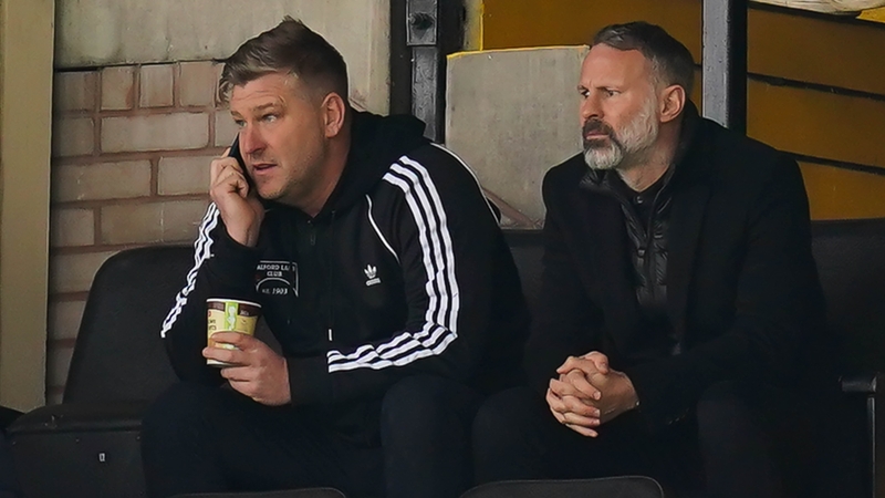Salford City head coach Karl Robinson (L) and director of football Ryan Giggs