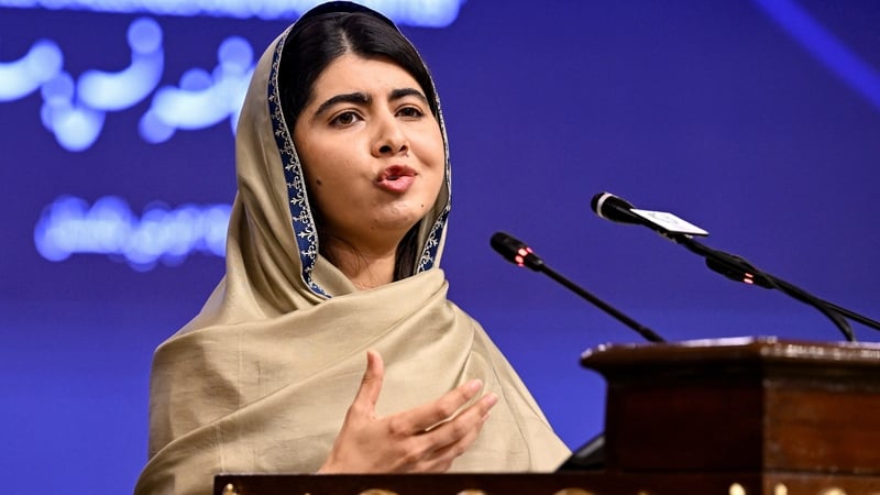 Nobel Peace Prize laureate Malala Yousafzai speaking at the international summit on 'Girls' Education in Muslim Communities', in Islamabad