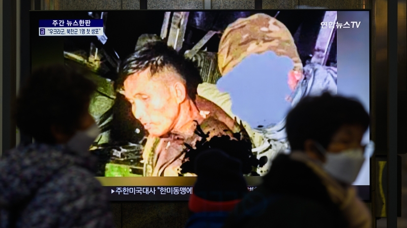 Footage broadcast in South Korea of an alleged North Korean soldier being captured by Ukrainian forces in Russia