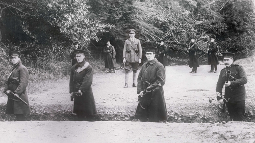 Northern Irish forces pose on a south Fermanagh border road that has been trenched and barricaded by felled trees, March 1922
Photo: Photo: Bettmann/Getty