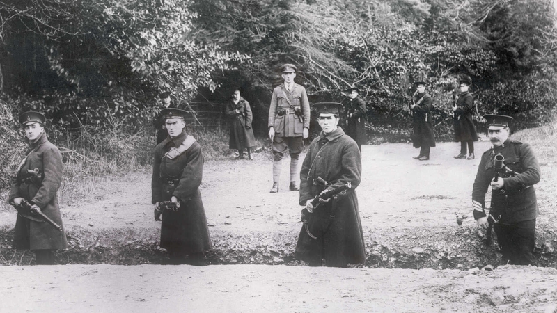 Northern Irish forces pose on a south Fermanagh border road that has been trenched and barricaded by felled trees, March 1922
Photo: Photo: Bettmann/Getty