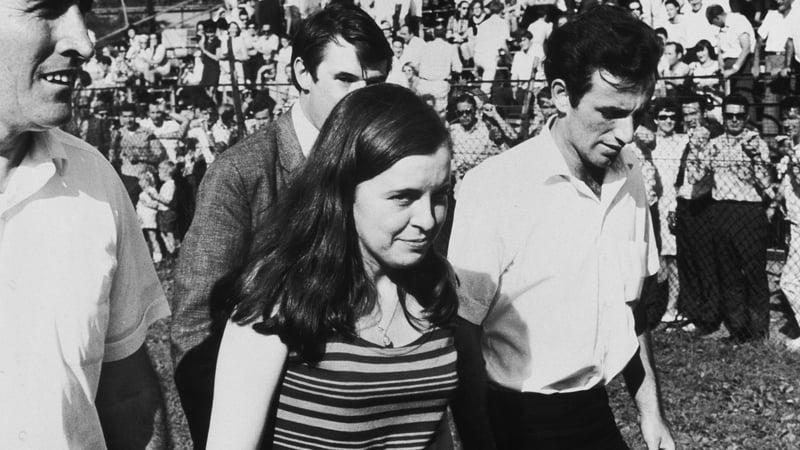 Bernadette Devlin walking through the crowd at the Gaelic Park in New York City in August 1969. Photo: Paul Hosefros/New York Times Co./Getty Images