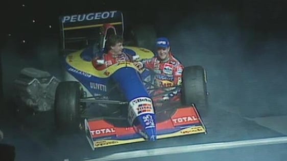 Eddie Irvine and Rubens Barrichello with F1 car (1995)