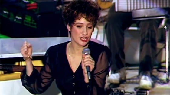 Niamh Kavanagh making her TV debut on 'Kenny Live; in 1990.
