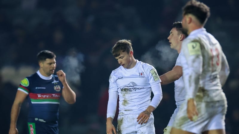 Jack Murphy and his Ulster team-mates after their defeat at Welford Road