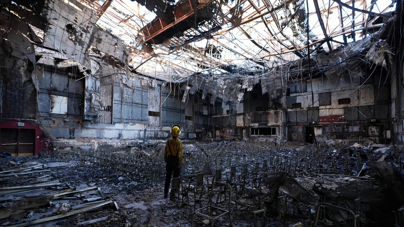A burnt down auditorium of the Eliot Arts Magnet academy, Altadena