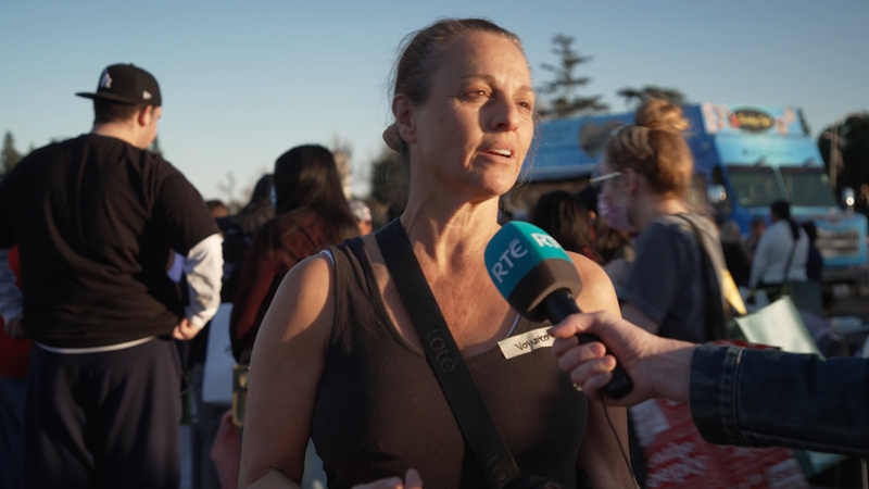 A volunteer, Donna, speaking from an open air donation centre in Arcadia in LA